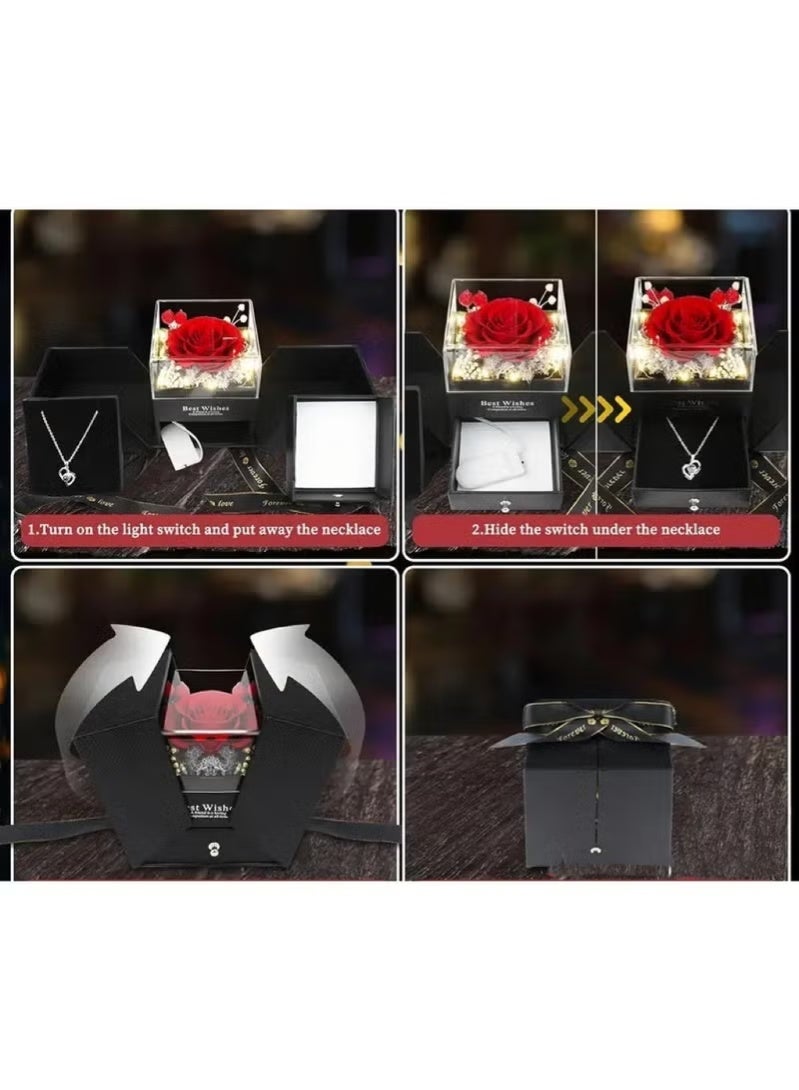 لента "الوردة الحمراء الحقيقية المحفوظة مع القلب" - هدية عيد ميلاد وردة أبدية للنساء، والوالدة، والزوجة، والصديقة، والأم، في عيد الحب، وعيد الأم، وعيد الميلاد، وعيد الذكرى الرومانسي الأحمر - Image 2